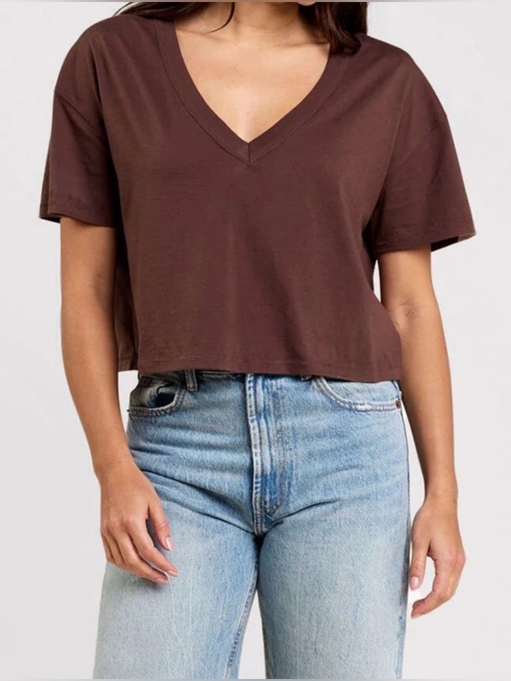 nuuds V Neck Boxy Tee, Chocolate, Large